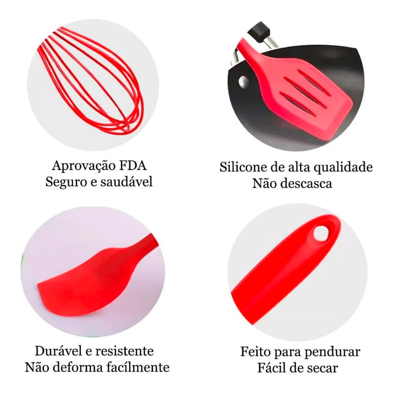 Kit de Utensílios Culinários - Silicone, Antiaderente e Resistente ao Calor