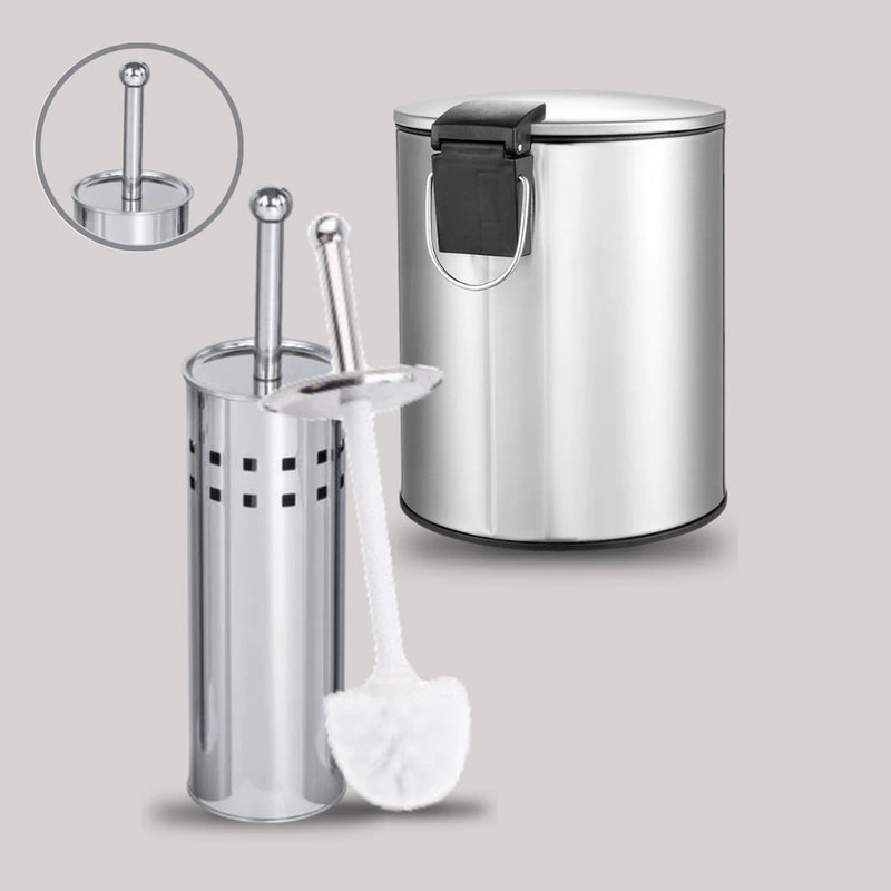 Kit Lixeira Escovado Inox Slim 3L + Escova Inox Sanitária