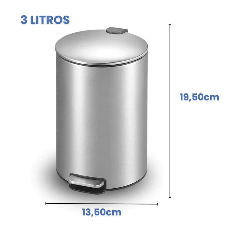 Kit Lixeira Escovado Inox Slim 3L + Escova Inox Sanitária