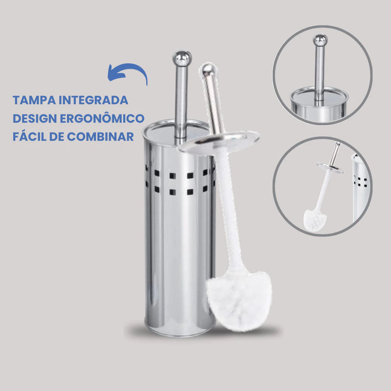 Kit Lixeira Escovado Inox Slim 3L + Escova Inox Sanitária