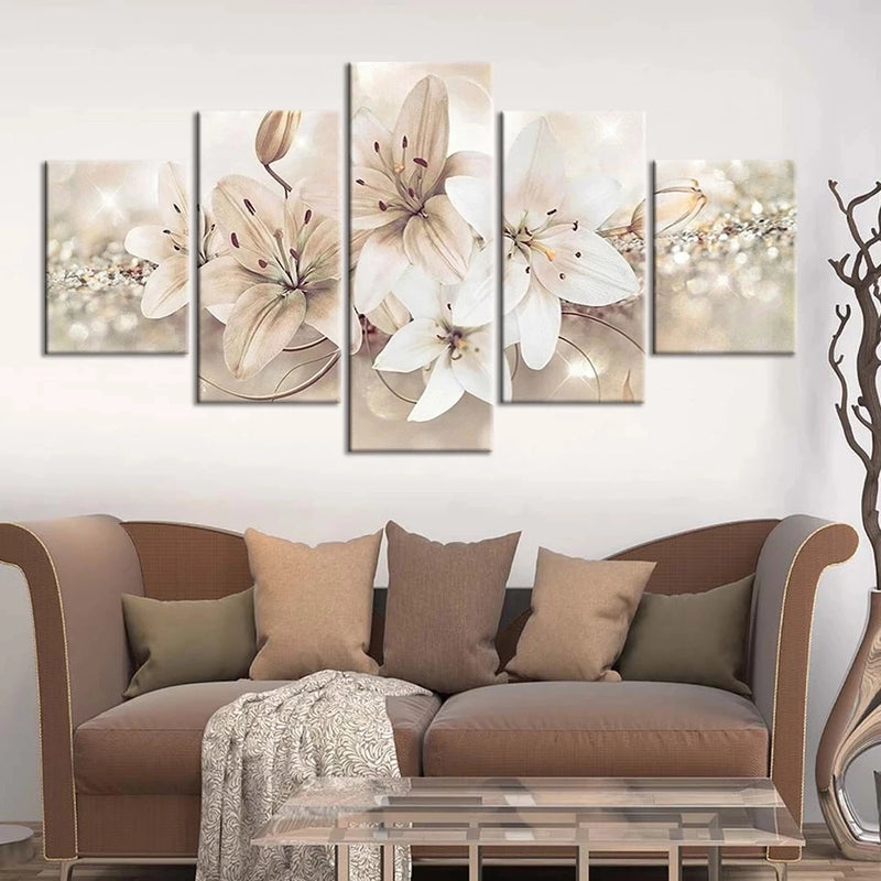 Quadros Decorativo 5 peças Flores Lírio Decoração Casa Variedades Sala Quarto